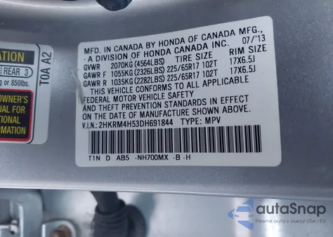 2013 Honda Cr-V Ex from USA, damaged, VIN 2HKRM4H53DH691844